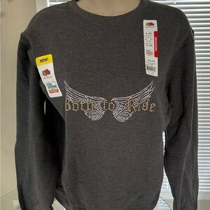 LADIES loose fit Fruit of the Loom Charcoal Sweatshirt with Gold Wing Design